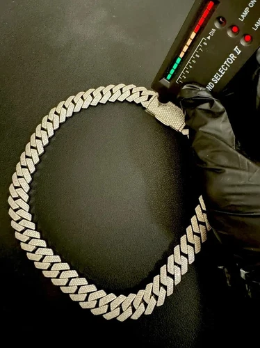 Tester Passaggi Personalizzato 22 Pollici 14MM 4 Fila Moissanite Miami Cuban Link Argento 925 - Foto 5 di 5