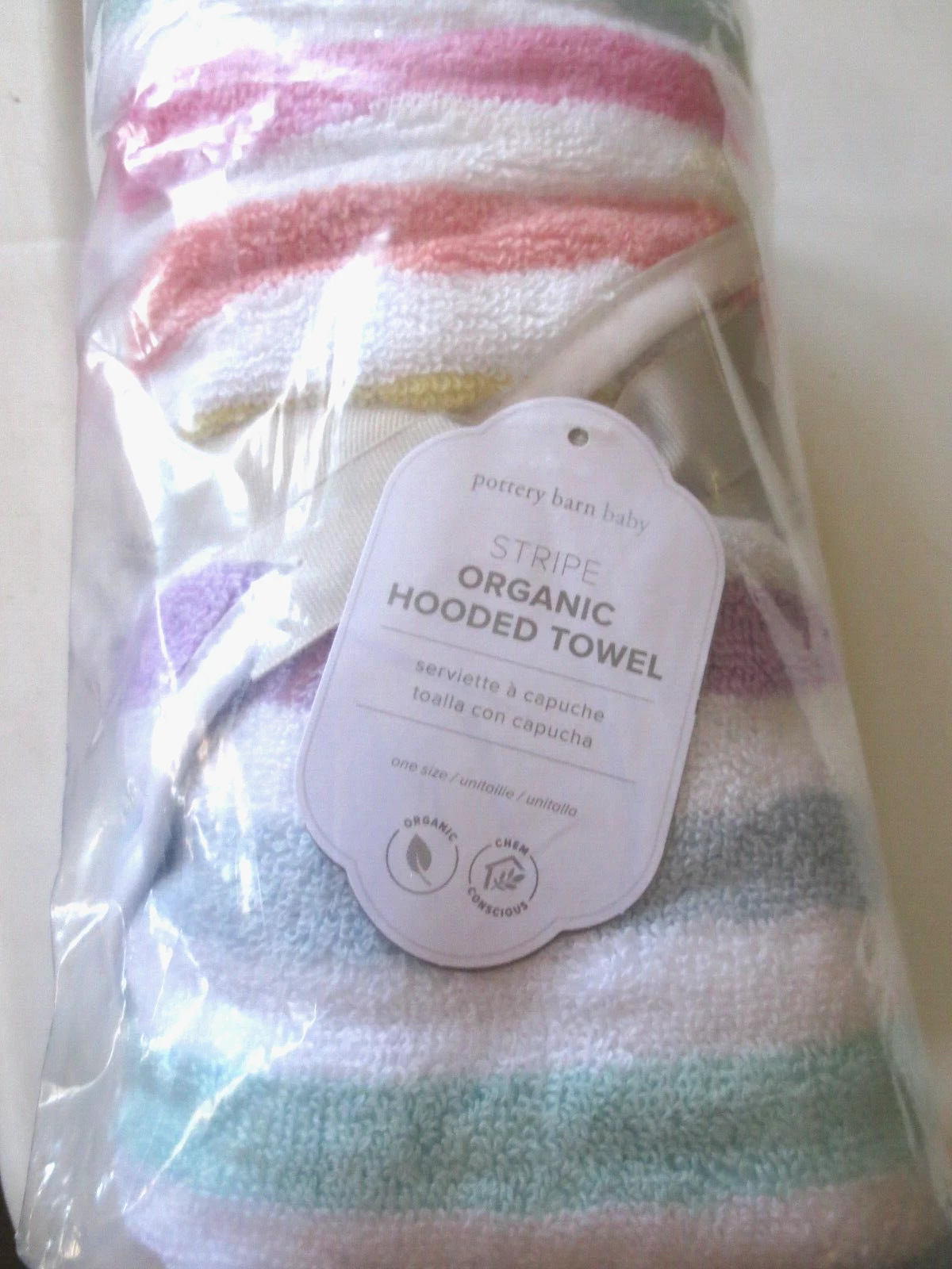 Pottery Barn Baby Bath Stripe Organic Hooded Towel RAINBOW stripes NWT
Opens in a new window or tab