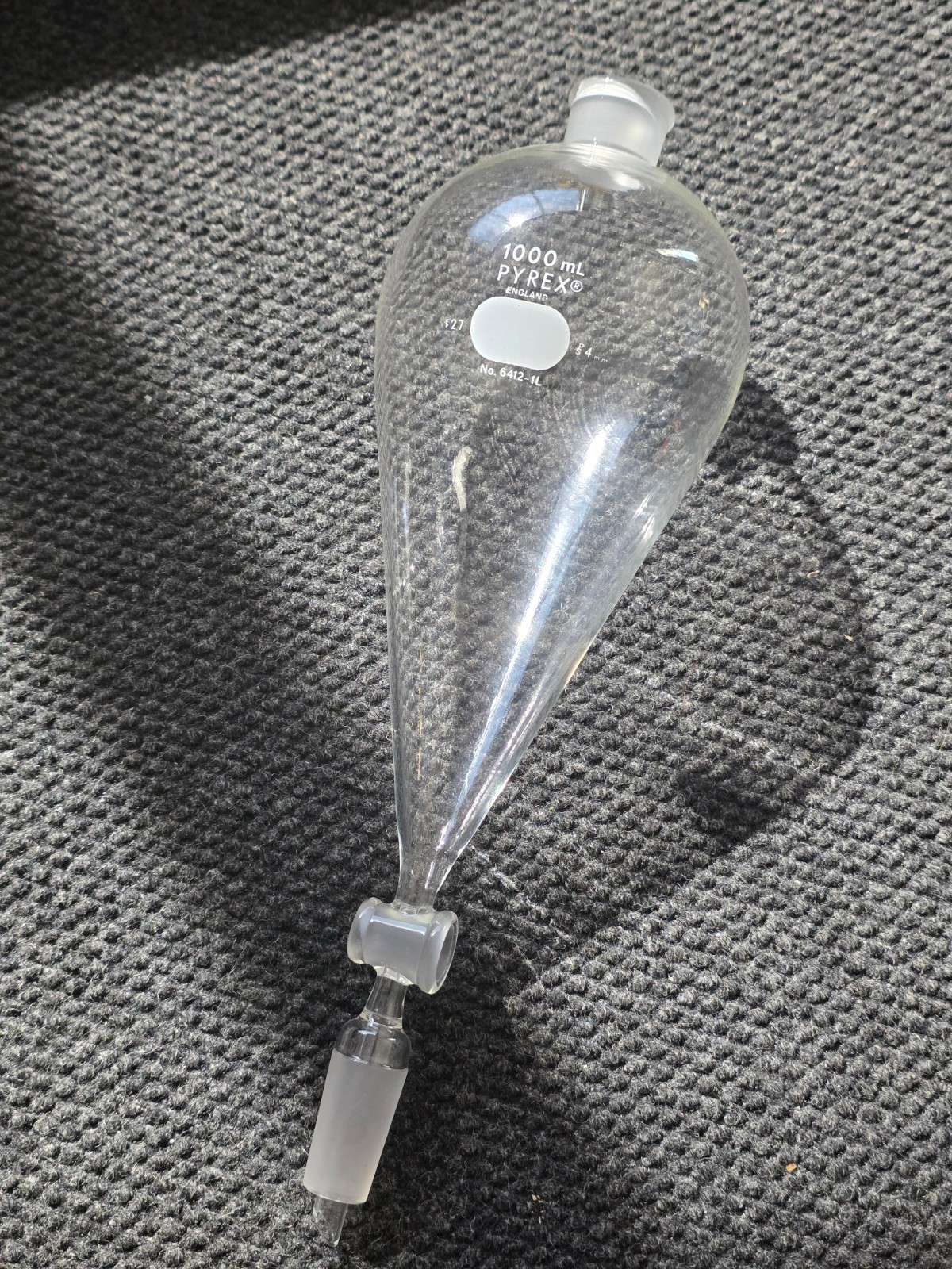 PYREX 1000mL Squibb Separatory Funnel 6412-1L