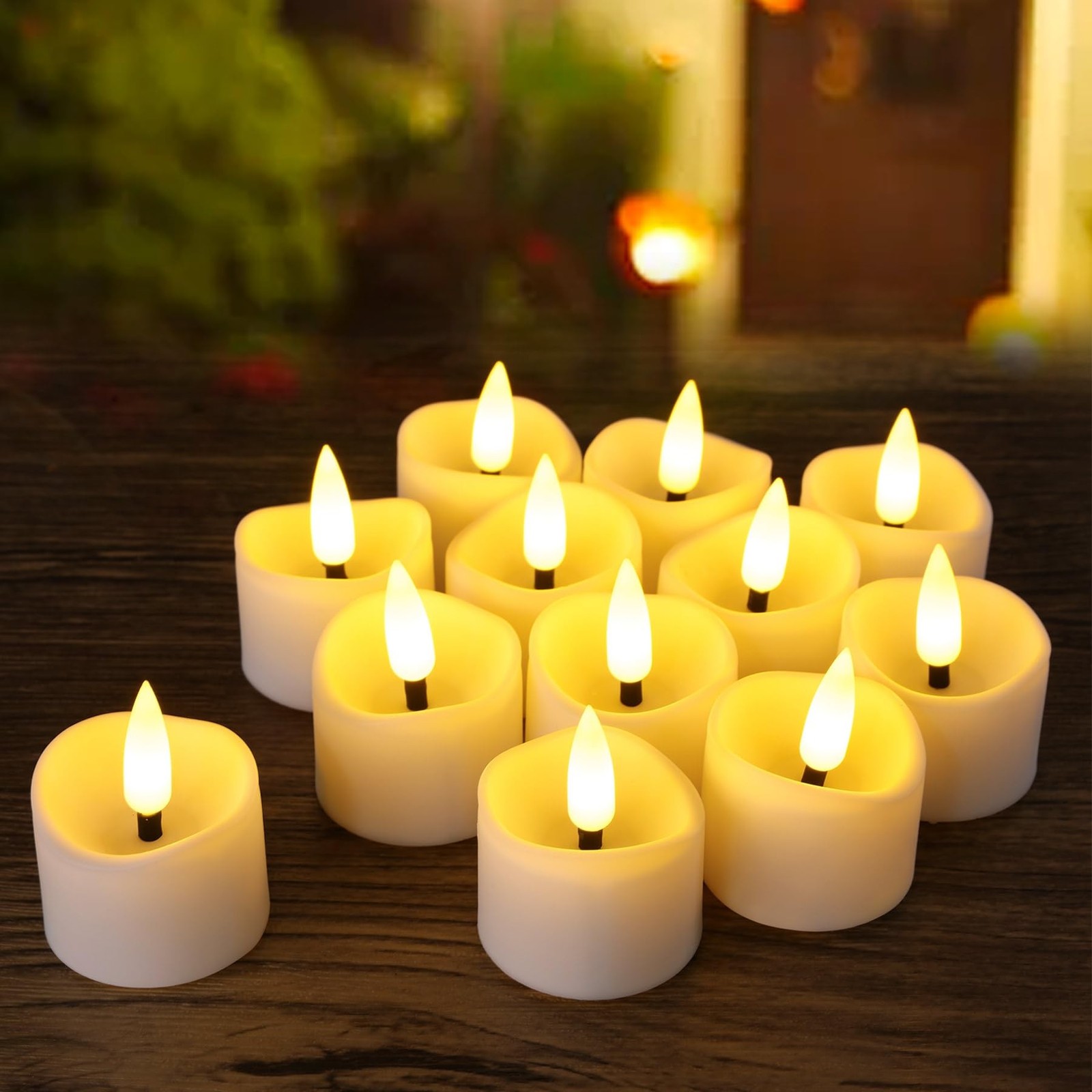 12 Pack LED Timer Tea Lights with Realistic Flicker, Battery Operated Flameless Candles