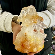 2.19LB Natural Yellow Flower Quartz Hand Carved Mermaid Figurine Crystal Healing