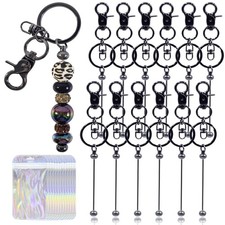 24 Pcs Beadable Keychains Bars bulk - 12 Grey DIY Metal Beaded Keychain Makin...
