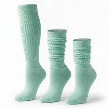 Slouch Socks 3 Pairs Mint Cotton Scrunch Knee High Boot Socks Extra Long Retro 8