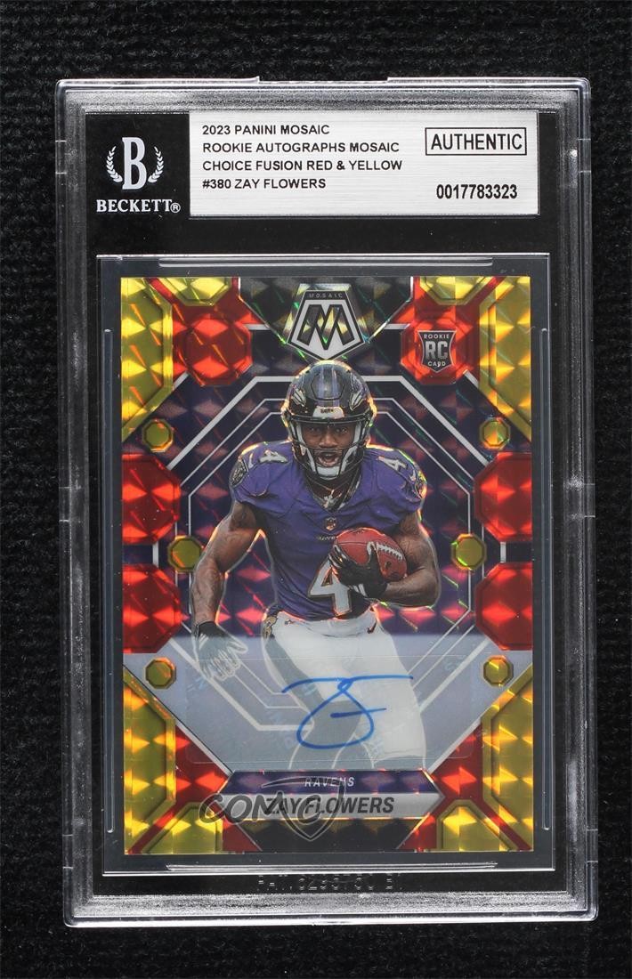 2023 Mosaic Choice Fusion Red & Yellow Prizm Zay Flowers #380 Rookie Auto RC 3hd