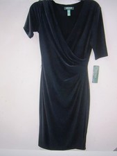 NWT WOMEN'S LAUREN RALPH LAUREN BLACK FAUX WRAP ROUCHED BLOUSON DRESS SIZE 4