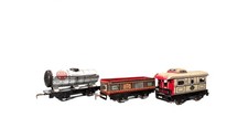 Marx Set of Tinplate Cars Tanker, Gondola, Caboose - 027/O Scale Fair Condition