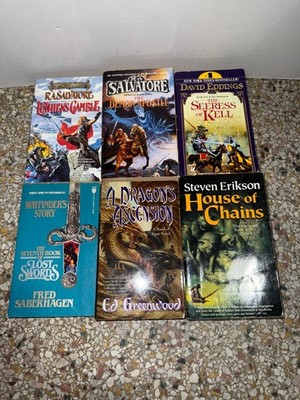 Lot of 6: Sci-fi/Fantasy Books, Tor/Del Rey, Salvatore/Eddings/Greenwood, PB