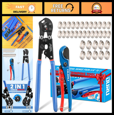 2-in-1 Ratchet PEX Crimping Tool & Cutter Combo, 3/8'' to 1'' PEX Crimper, 35 Clam