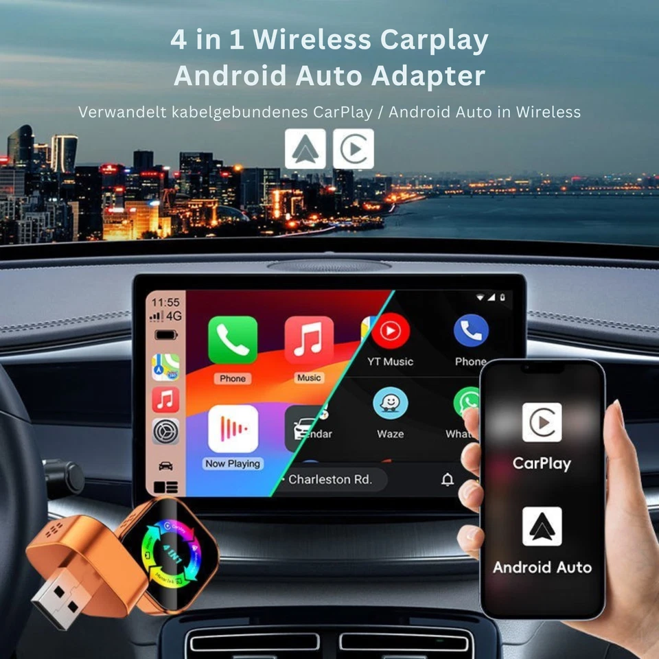 Wireless CarPlay Adapter 4in1 AirPlay MirrorLink Navi Musik Auto iOS Android - Bild 2 von 4