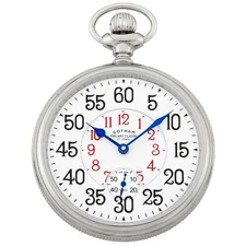 Gotham Men's Stainless Steel Mechanical Hand Wind Ferguson Dial Pocket Watch