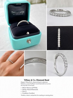 Tiffany & Co. Diamond Wedding/Anniversary Band Ring Platinum 950 Size 8