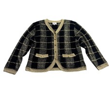 Jaguar Black Gold Button Cardigan Sweater S/S Retro VTG Y2k Old Money Glam Party