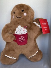 Martha Stewart Faux Fur Gingerbread Man Decorative Pillow With Hot Cocoa