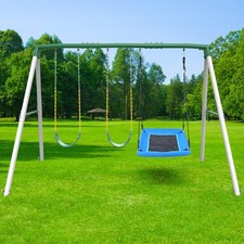 Hapfan 600lbs Heavy-Duty Metal Swing Set with 3 Swings Steel Frame for Outdoor