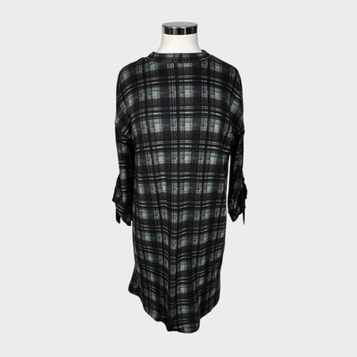 Ophelia Roe Small Dress Long Tunic Blue Green Plaid Polyester Spandex Blend
