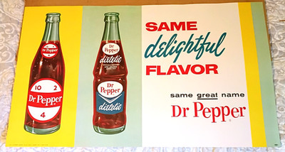 1964 DR PEPPER ''DIETETIC'' Same Delightful Flavor POSTER SIGN...NOS & MINT