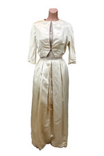 Vintage 1960s Silk Ivory Bridal Two Piece with Lace Bodice and Bolero Jacket