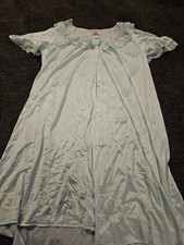 Vintage Womens Sz Xl Light Blue Nylon Robe Nightgown Lace Trim Cottage Farm