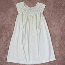 Sears Perma-Prest Nightgown Womens 36/38 Green Floral Lace Embroidered Vintage