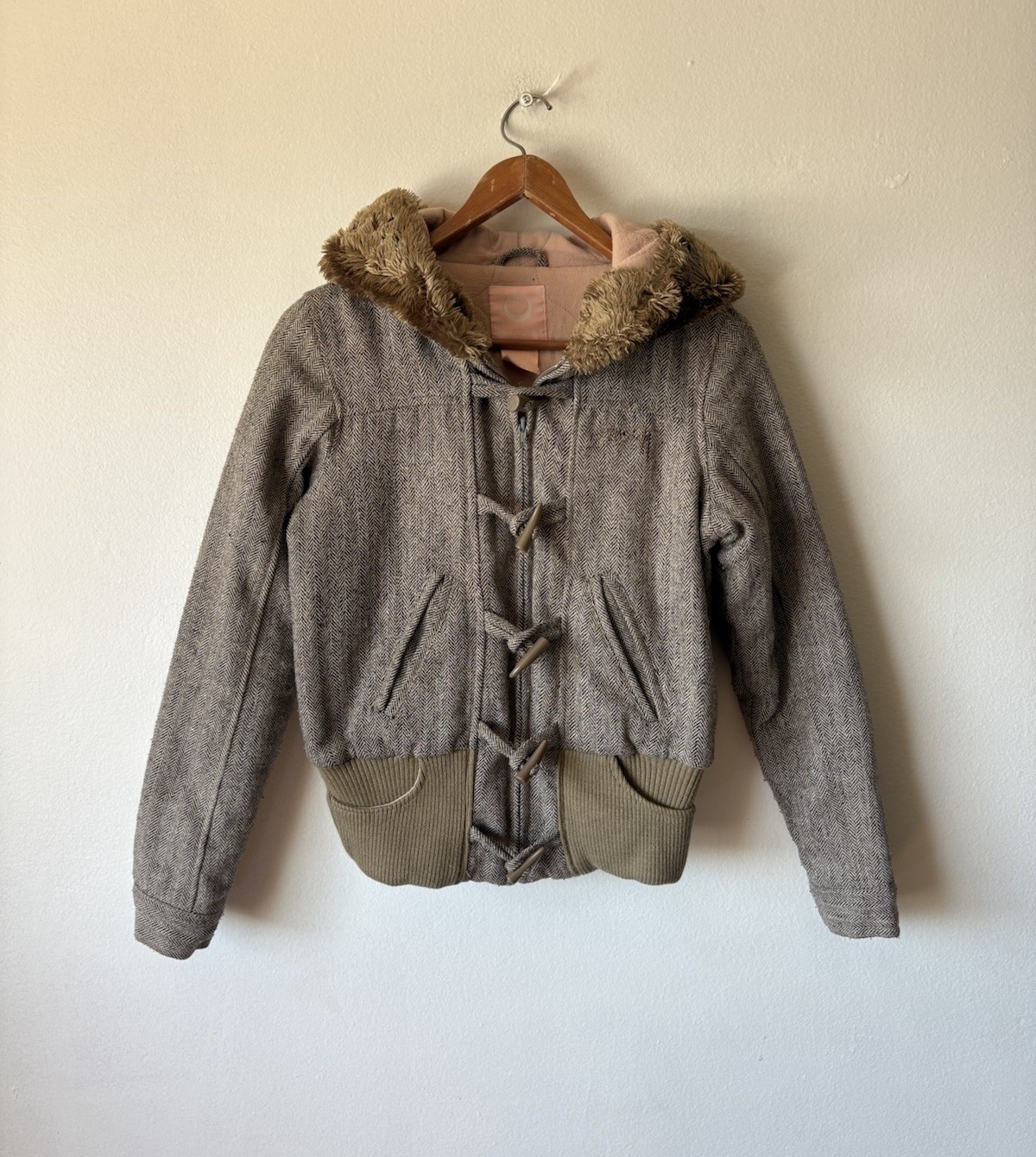 Stüssy, Vintage Stüssy N-2B Herringbone Fur Hood Wool Blend Women’s Flight Jacket Size S