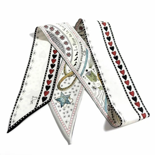 Authentique foulard Christian Dior en soie motif coeur étoile multicolore 97 x 6 cm femme