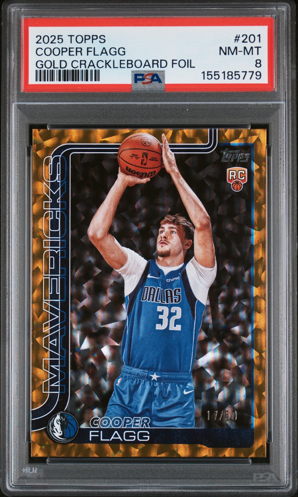 2025 TOPPS GOLD CRACKLEBOARD FOIL #201 COOPER FLAGG 17/50 PSA 8