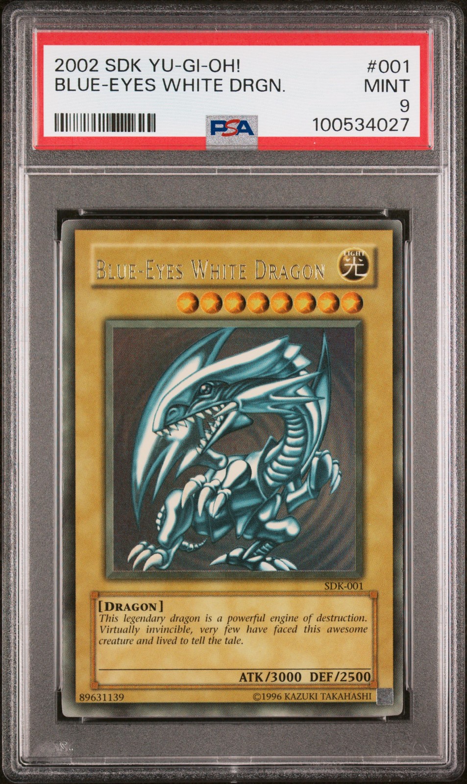 2002 YU-GI-OH! STARTER DECK: KAIBA #001 BLUE-EYES WHITE DRAGON PSA 9