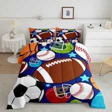 Kids Sports Comforter Set Football Basketball Tennis Baseball Bedding Boys Te...