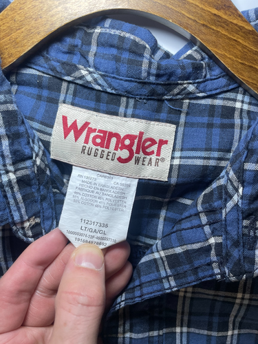 Wrangler Rugged Wear Men's Long Sleeved Blue Shirt Size LT Workwear Check Plaid - Picture 5 of 8