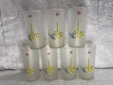 Vintage RCA 1939 New York World's Fair Frosted Glass Set of 7 - 6 Ounces Each
