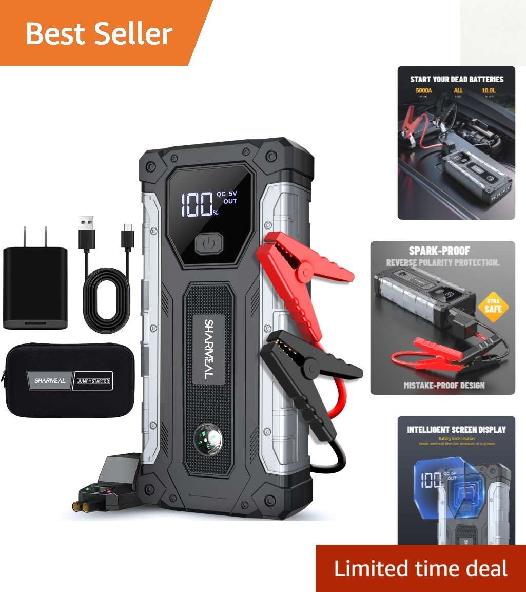 5000A Car Jump Starter with 400-Lumen LED, Portable Power Bank for All Vehicles