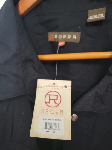Roper Men's Snap Western Shirt Long Sleeve Solid Black Size 4XLT NWT - Picture 2 of 3