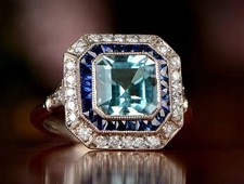 3.98Ct Art Deco Style Lab Created Sapphire Wedding Engagement 925 Silver FN Ring