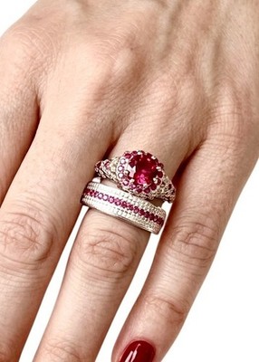 Set /Bundle/ Lot 2 Princess Wedding Ring Imitation Red Crystals Size 6.5