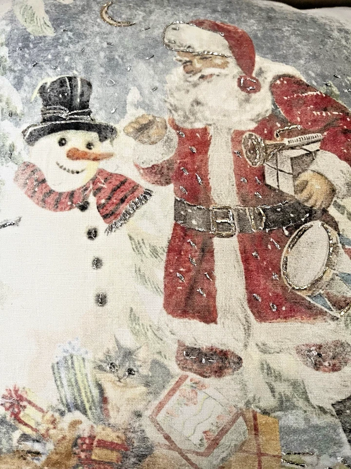 Funda Almohada Pottery Barn Nostálgica Lista de Santa 20x20" Navidad XLT Estado Foto 2 de 4