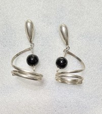 925 Sterling Silver & ONYX Handmade Artisan Atomic MCM 2.5” Earrings 16.76g