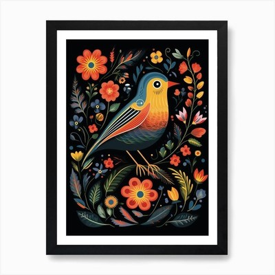 Volk Vogel Illustration Spatz 4 Ar gerahmtes Wandbild Poster Leinwanddruck Bild