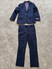 Isaac Mizrahi New York Boys Suit Size 8 Navy blue Button Up Shirt Size 7