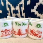 6 Vintage Hazel Atlas Milk Glass Egg Nog Cups Scarcer Santa Claus Motif
