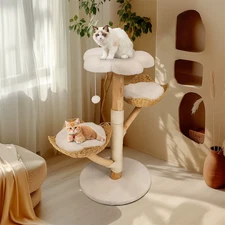 110Cm Modern Cat Furniture Climbing Tree Solid Wood Activity Center with Scratch