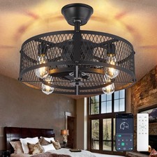 Depuley Caged Ceiling Fan with Light: 20" Black Small Fandelier Ceiling Fan w...