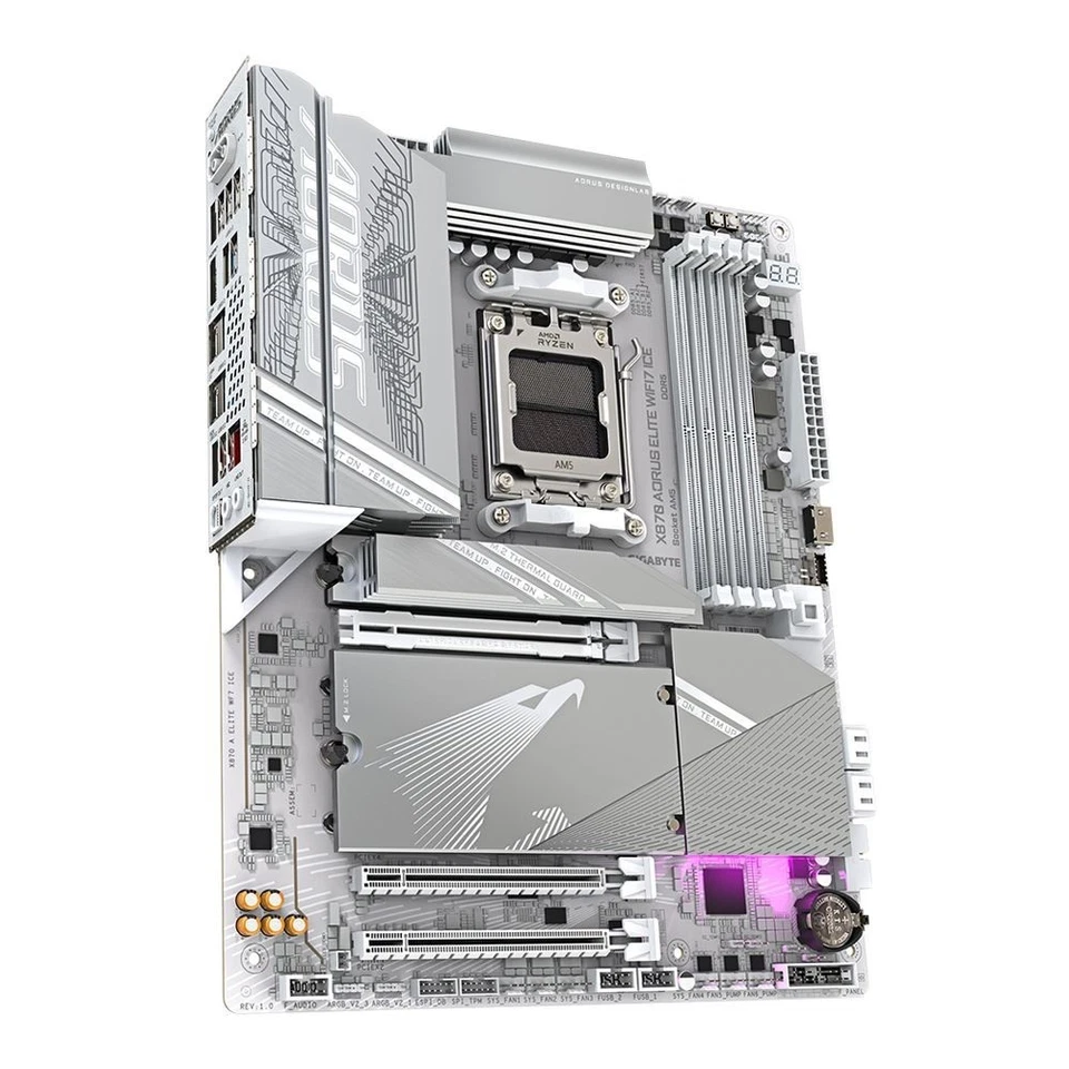 Gigabyte X870 Aorus Elite Ice AMD AM5 LGA 1718 ATX DDR5 4x M.2 Wi-Fi Motherboard - Image 4 of 4