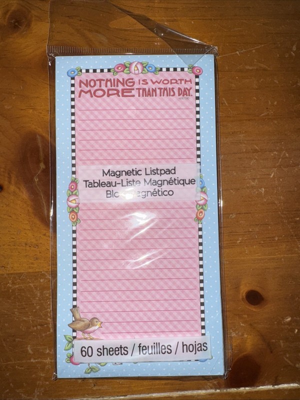 Mary & Co. Studio 18 Magnetic Listpad ~60 Sheets~ Pink With Blue Border