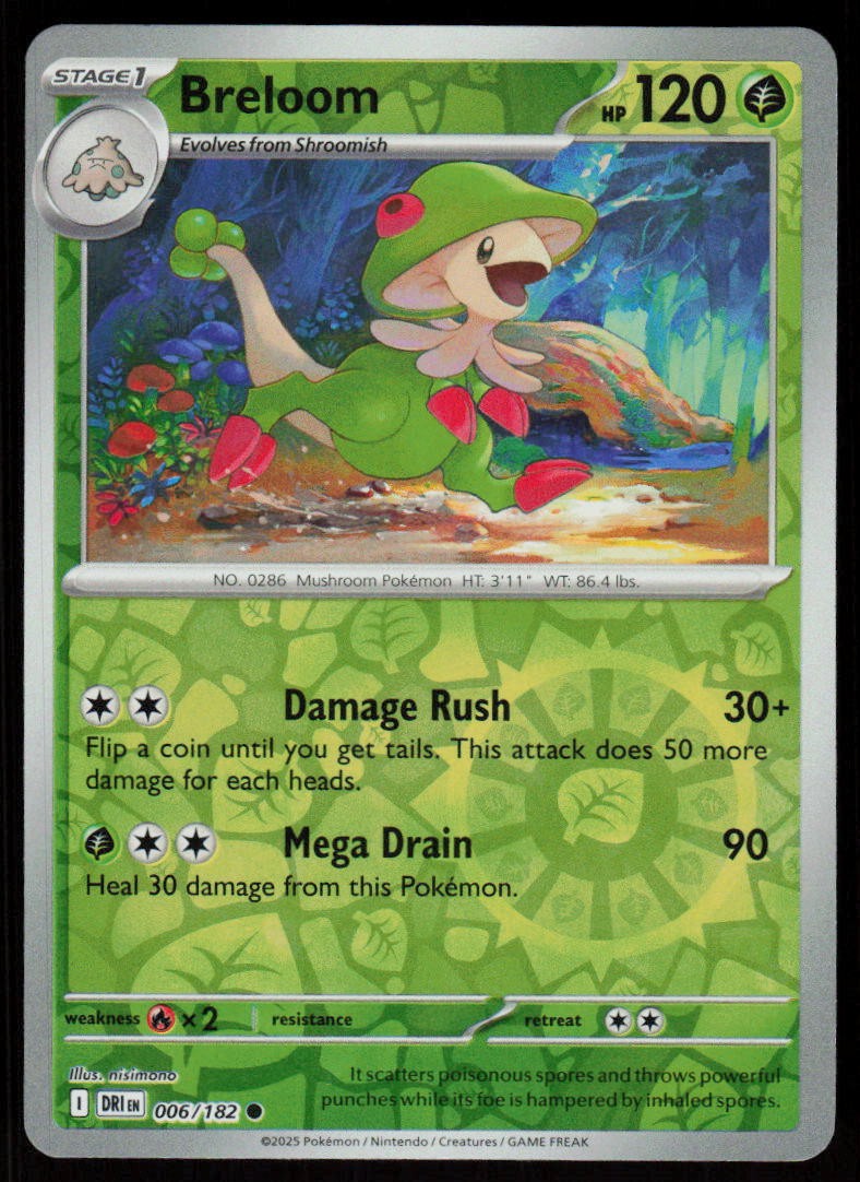 Breloom 006/182 Common Destined Rivals Pokemon Reverse Holo Near Mint