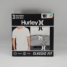3 Pack HURLEY Men's S M L White Gray Black Logo Cotton Crew Neck T Shirt Set