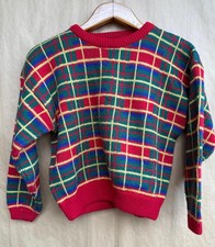 Vintage 90s Tangiers Kids Plaid Sweater 10/12 - Colorful Geometric Knit
