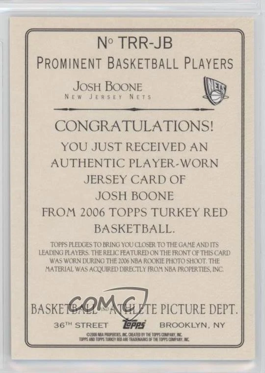 2006-07 Topps Turkey Red Relics Josh Boone #TRR-JB Rookie RC - Image 2 of 2