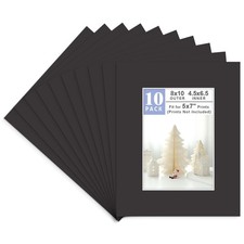 , Pack of 10, 8x10 Black Picture Mats with White Core Bevel Edge for 5x7 Pict...