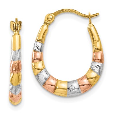 14K Yellow Gold & White and Rose Rhodium Hollow Scalloped Hoop Earrings 0.54gm