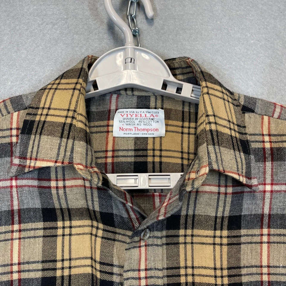 VTG Viyella Flannel Shirt Mens Small Brown Wool Scotland Norm Thompson USA Made - Image 3 of 4